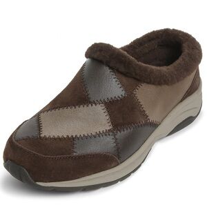 Easy Spirit Women’s 7.5 Brown Patchwork Leather Faux Fur Slip-On Clogs